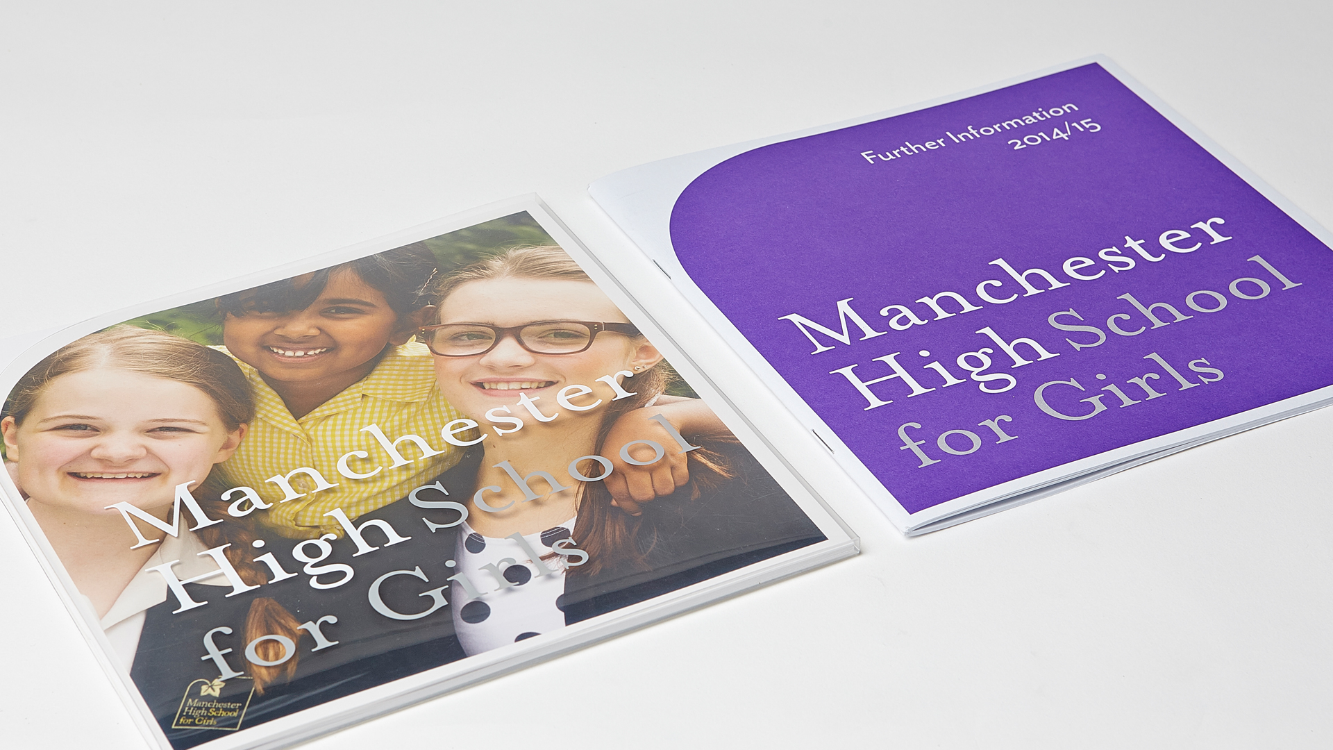 Manchester High School For Girls prospectus sleeve cover blue