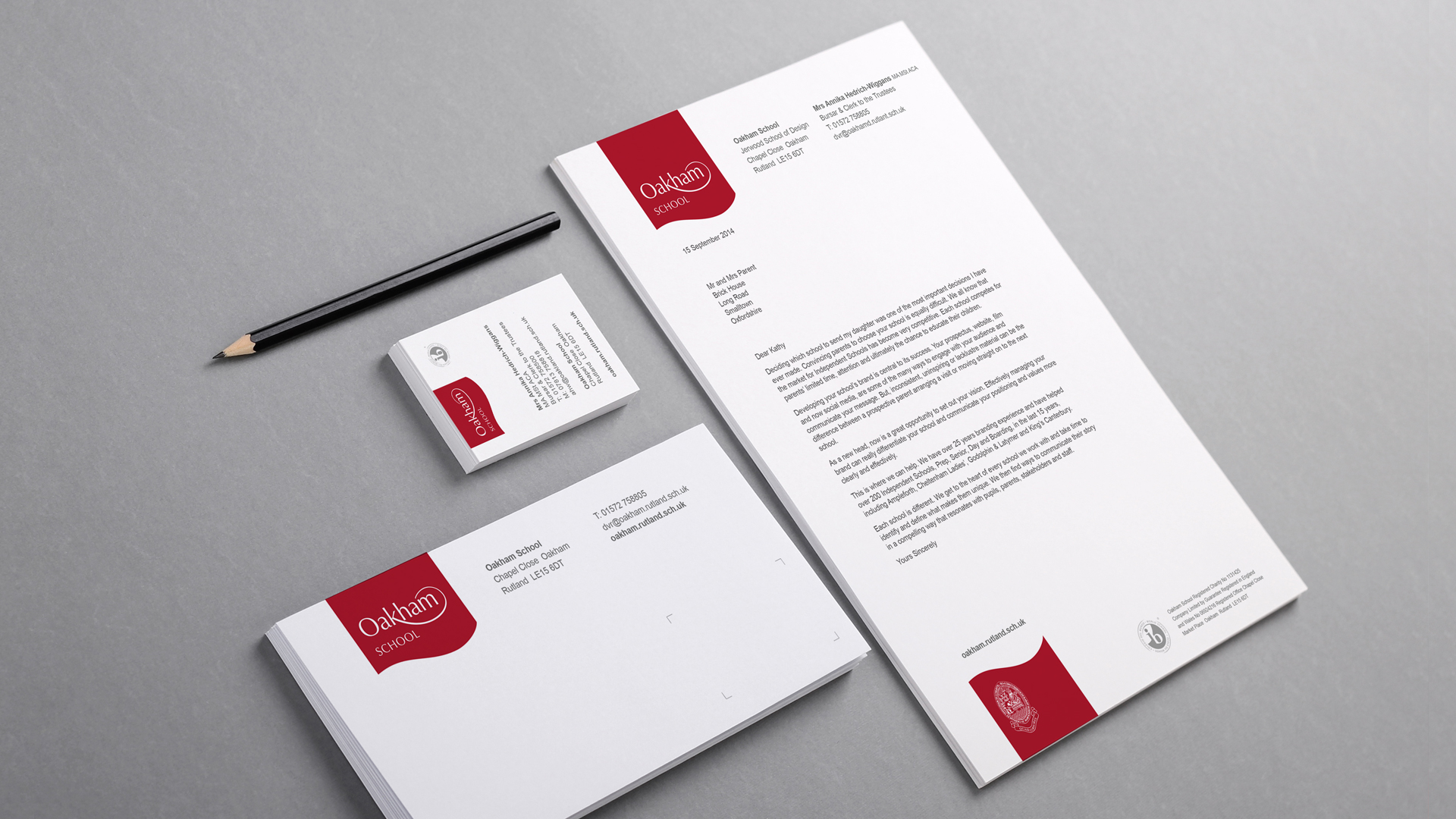 Oakham School branding stationary set